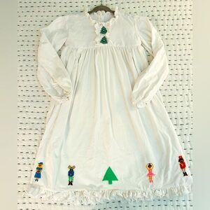 Smockingbird Girls White Knit Embroidered Nutcracker Christmas Nightgown